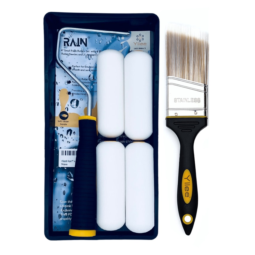 Rain Premium Quality 4in Mini Gloss 7 Pieces Decorating Paint Roller Set. Package Dimensions: 11.9 x 7.1 x 2.6 Inches