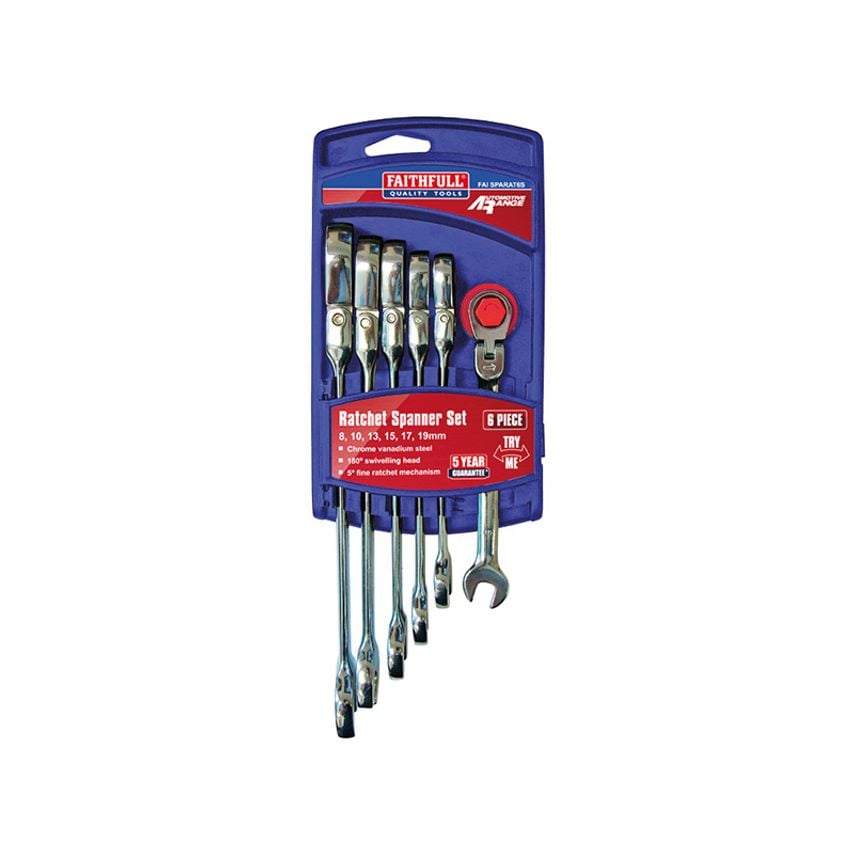 Ratchet Combination Spanner Flex Head Set, 6 Piece FAISPARAT6S