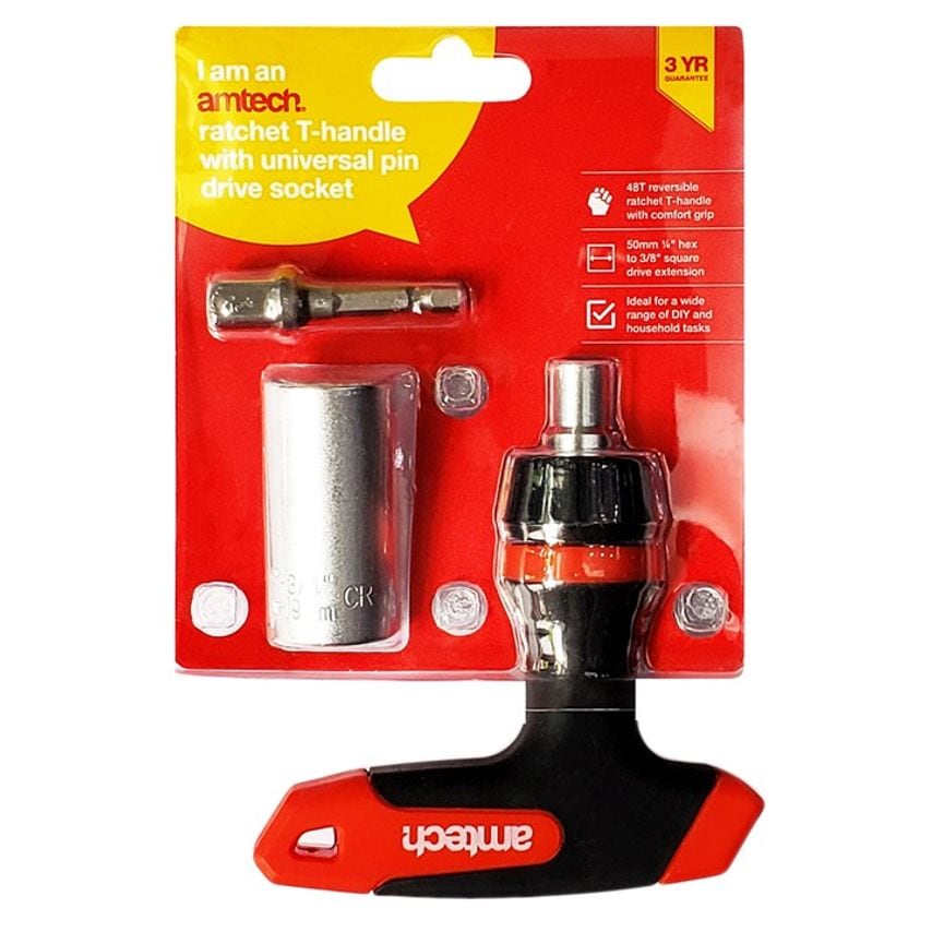 Ratchet T-Handle with Universal Pin Drive Socket