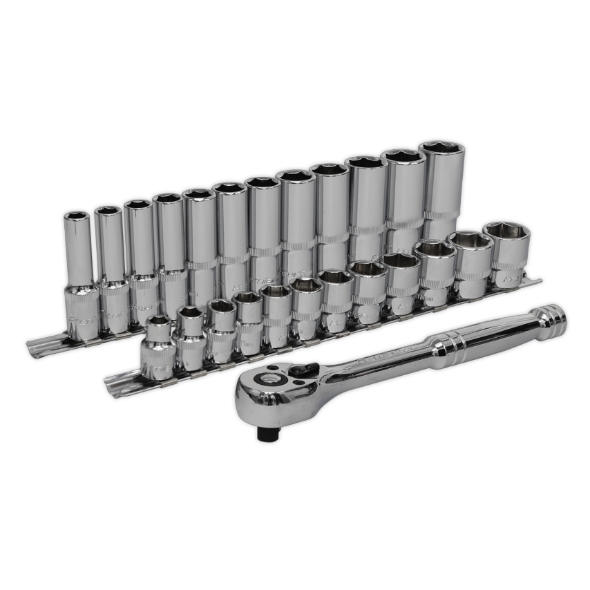 Ratchet Wrench & Socket Rail Set25 Piece 3/8" Square Drive