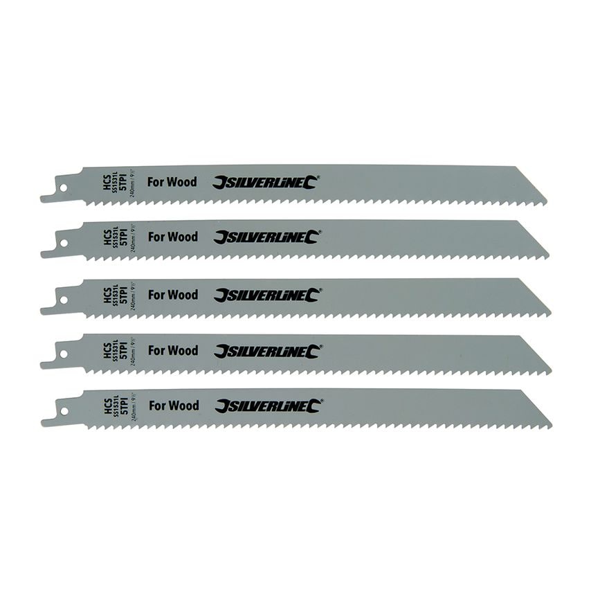 Reciprocating Saw Blades for Wood (Pack of 5) HCS 5TPI 240mm