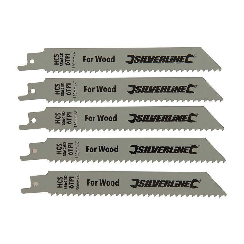Reciprocating Saw Blades for Wood (Pack of 5) HCS 6TPI to 150mm