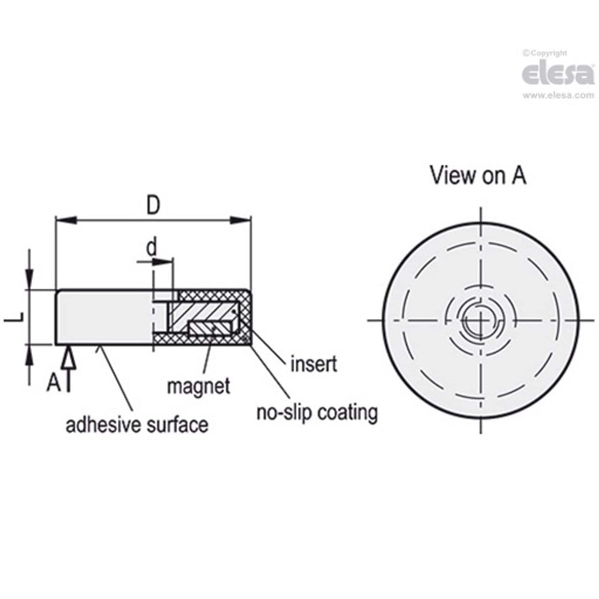Rmg - Rmi Flat Retaining Magnets Threaded or Plain Pass-through Hole Threaded Hole RMG-ND-66-BK