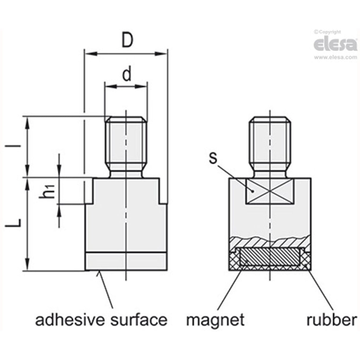 Rmu Cylindric Retaining Magnets No-slip Coating RMU-SST-ND-16-M8