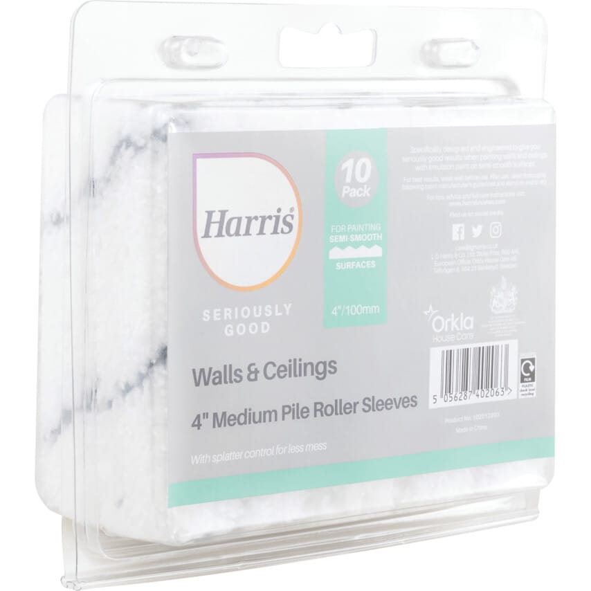 Roller Sleeves, 4" Medium Pile, for Walls & Ceilings, Pack of 10