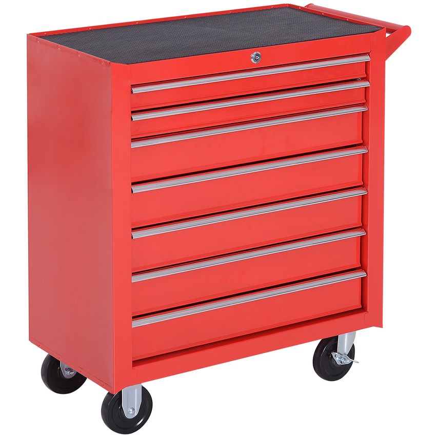 Roller Tool Cabinet 7 Drawers Storage Chest Box Swivel Garage Workshop Red