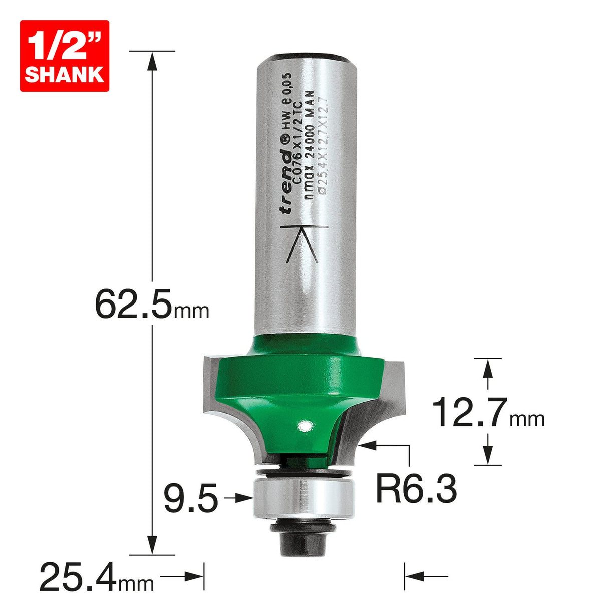Rounding over 6.3mm Radius x 12.7mm Cut - C076X1/2TC