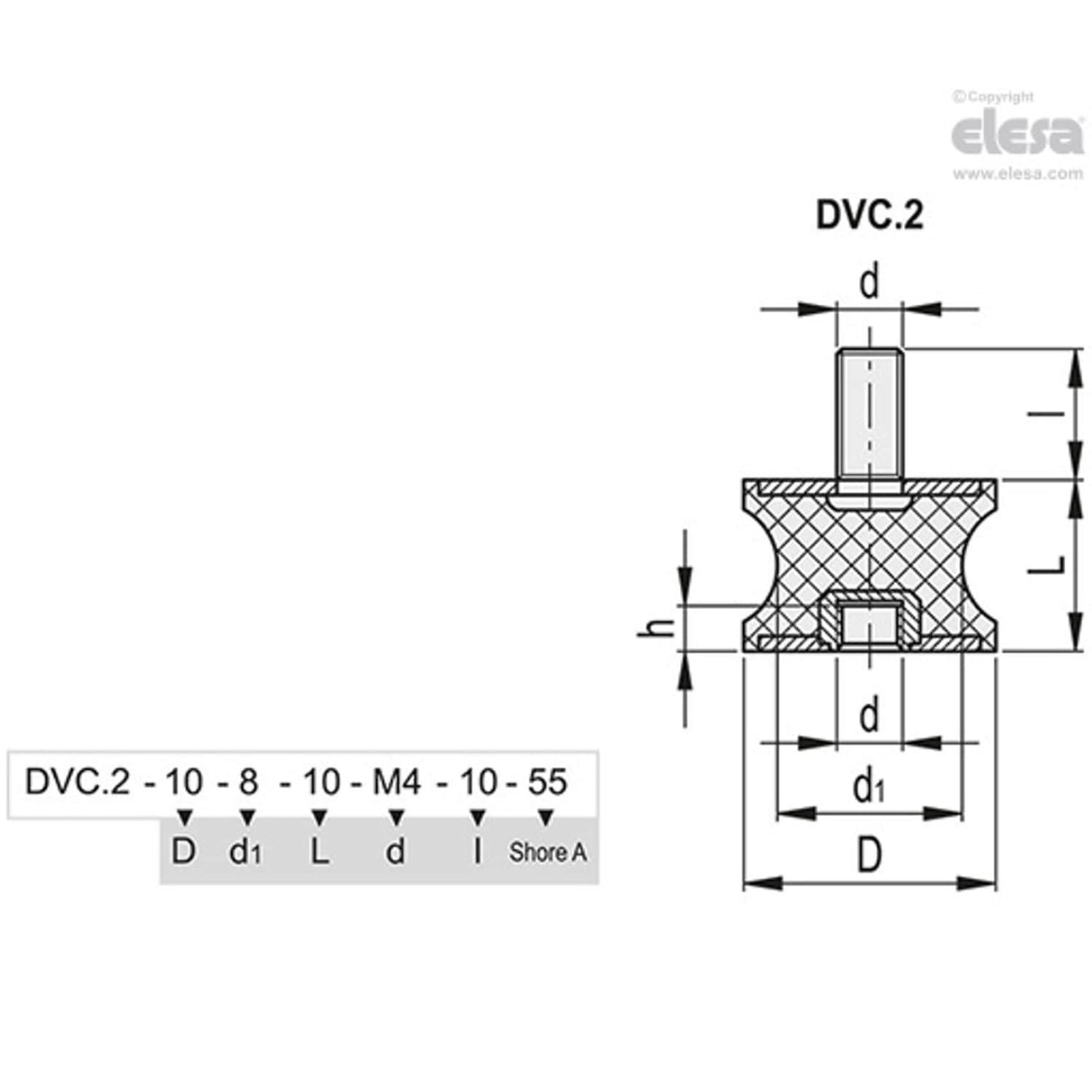 Rubber buffer-DVC.2-20-14-20-SST-M6-18-55