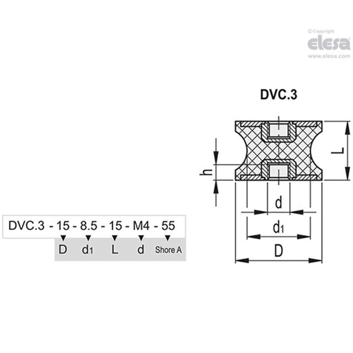 Rubber buffer-DVC.3-20-12-30-M6-55