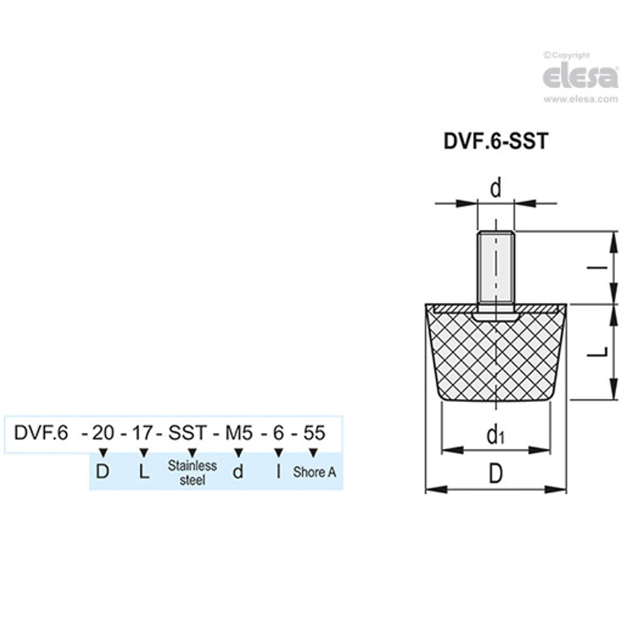 Rubber buffer-DVF.6-25-17-SST-M6-8-55