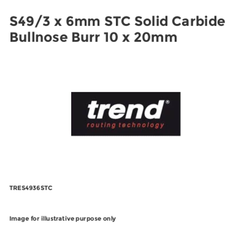 S49/3 x 6mm STC Solid Carbide Bullnose Burr 10 x 20mm