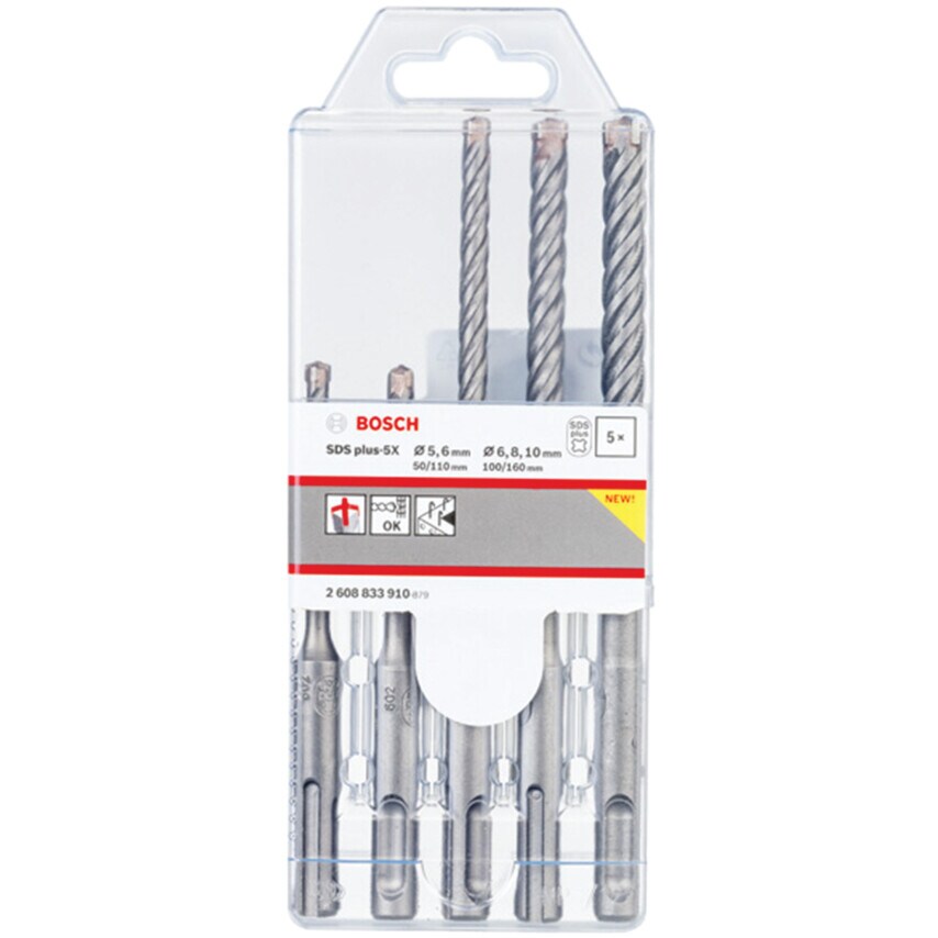 SDS+ 5X Hammer Drill Bit 5/6/6/8/10mm 5 Piece Set - 2 608 833 910