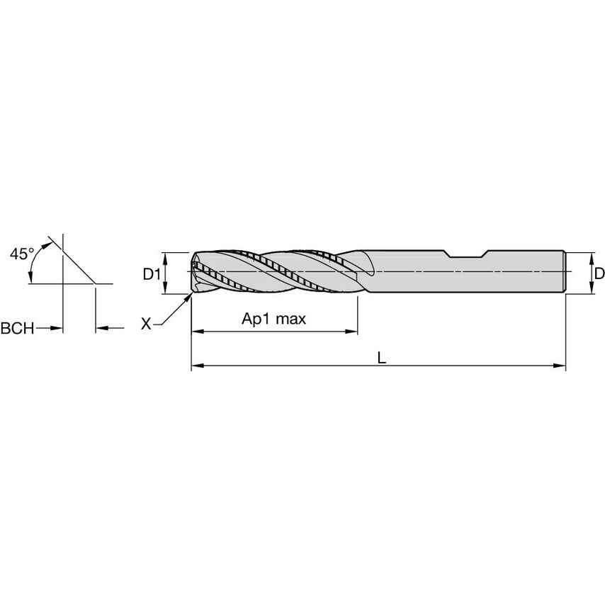 SFRHEC500S3200 Solid Carbide End Mill D=0.500