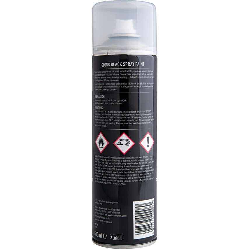 SIMP15D Acrylic Gloss Black Spray Paint - 500ML