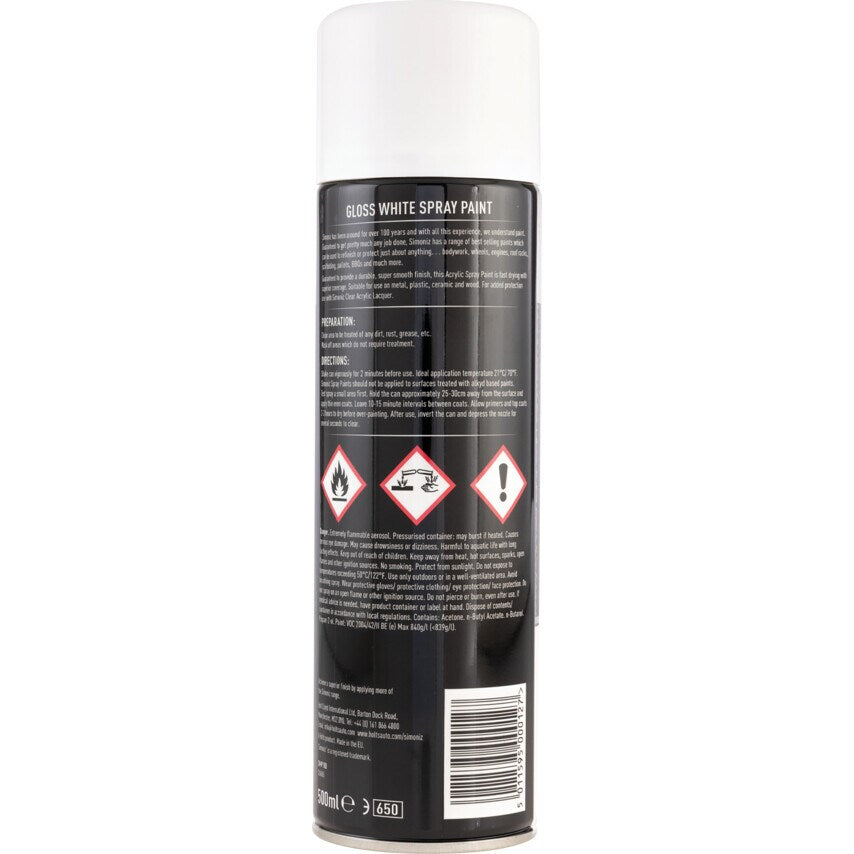 SIMP18D Acrylic White Gloss Spray Paint - 500ML