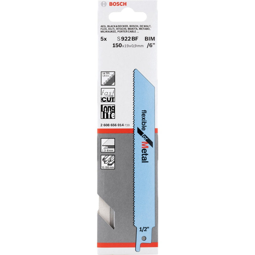 S 922 BF Flexible for Metal Sabre Saw Blades 150 X 19 X 0.9MM (2608656014) Pk-5