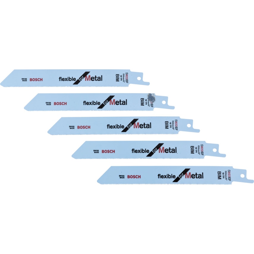 S 922 EF Flexible for Metal Sabre Saw Blades 150 x 19 x 0.9mm (2608656015), Pack of 5