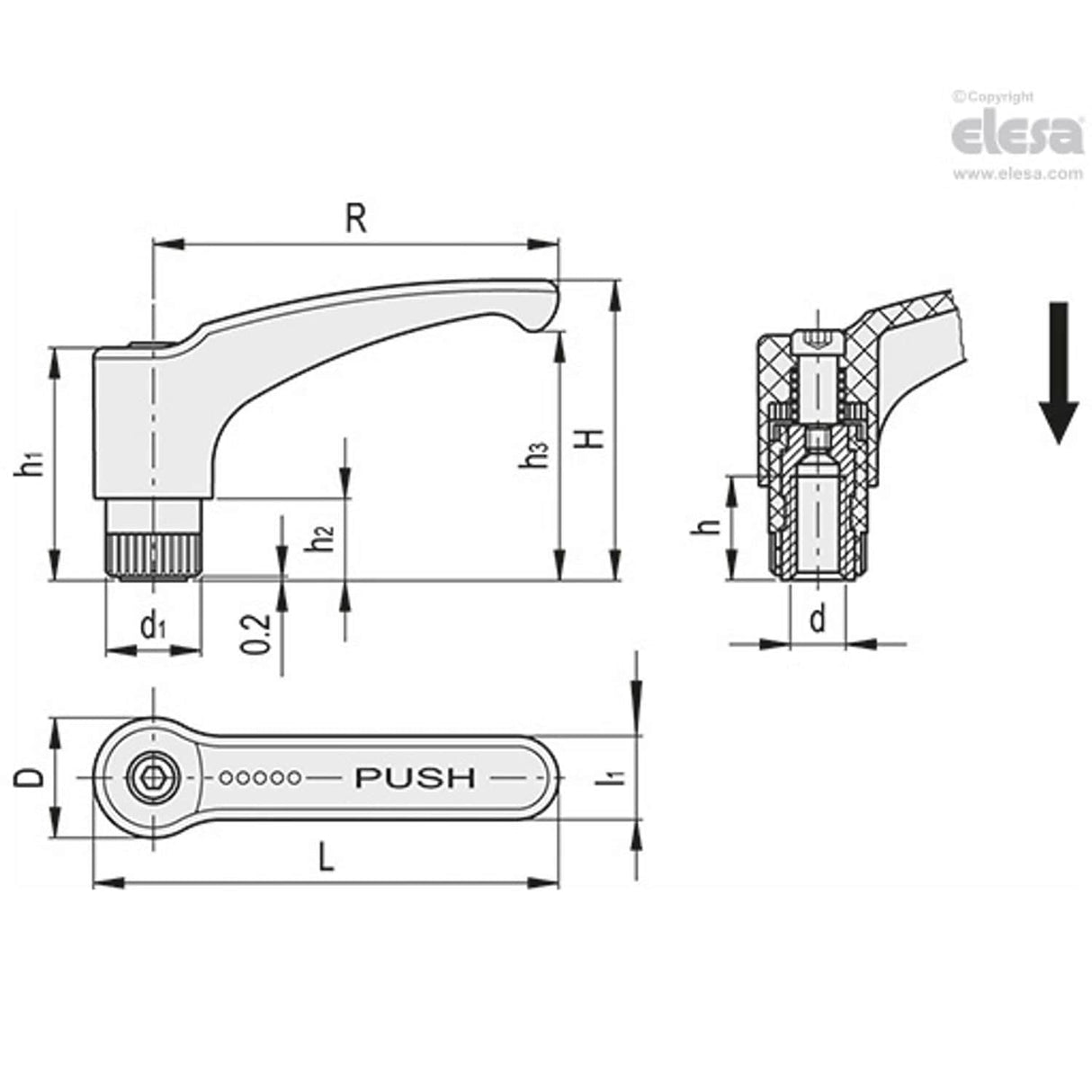 Safety adjustable handle-ERS.63 B-M8