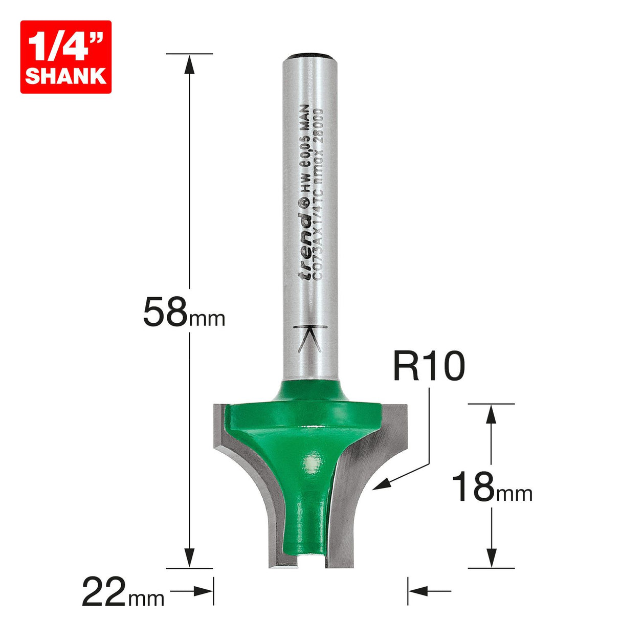 Sash Bar Ovolo Joint Cutter 10mm Radius - C073AX1/4TC