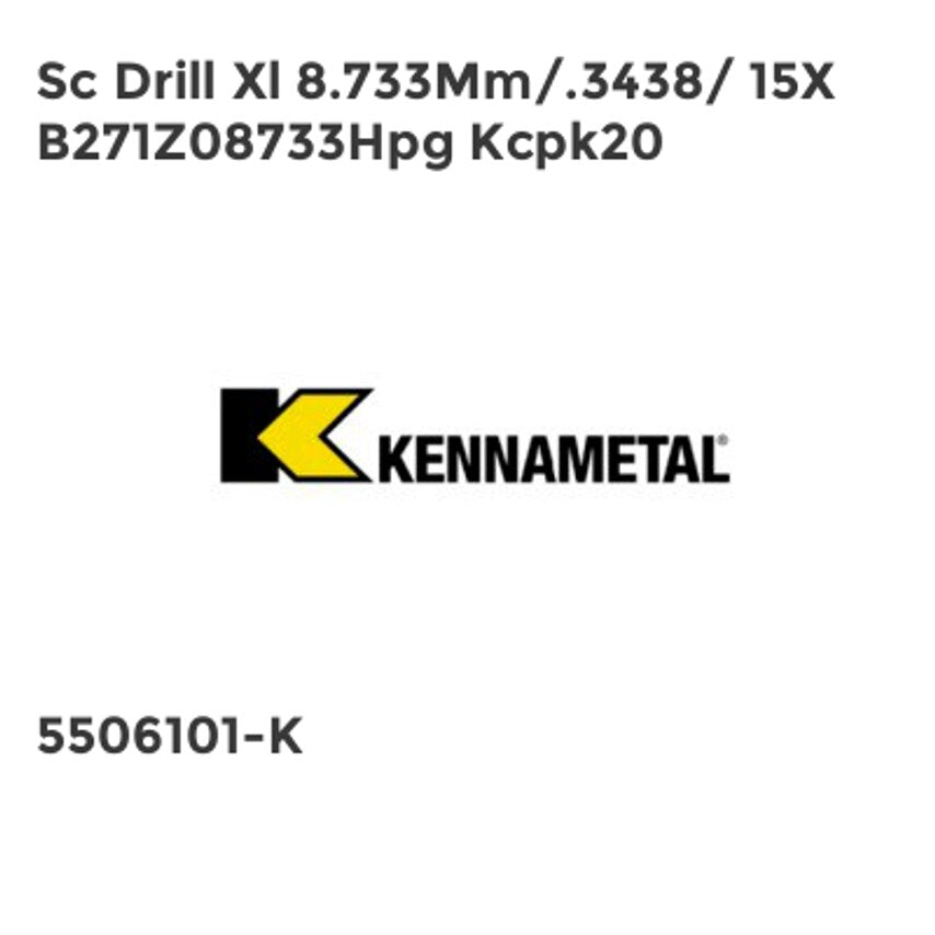 Sc Drill Xl 8.733Mm/.3438/ 15X B271Z08733Hpg Kcpk20