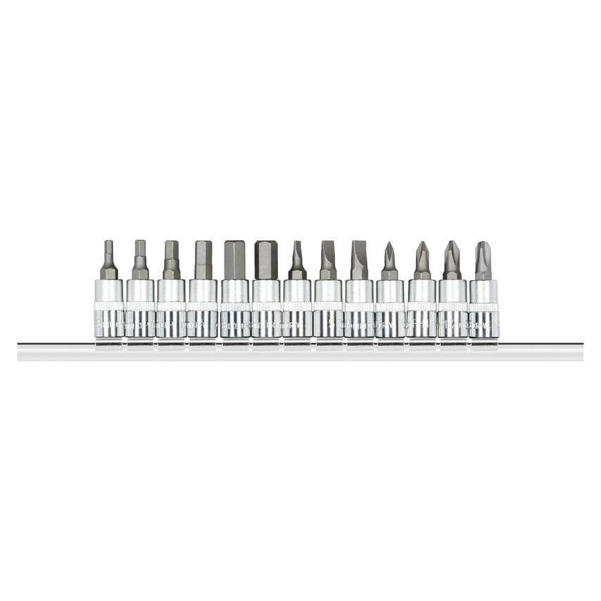 Screwdr.bit sockets 1/4 +rail 13pcs