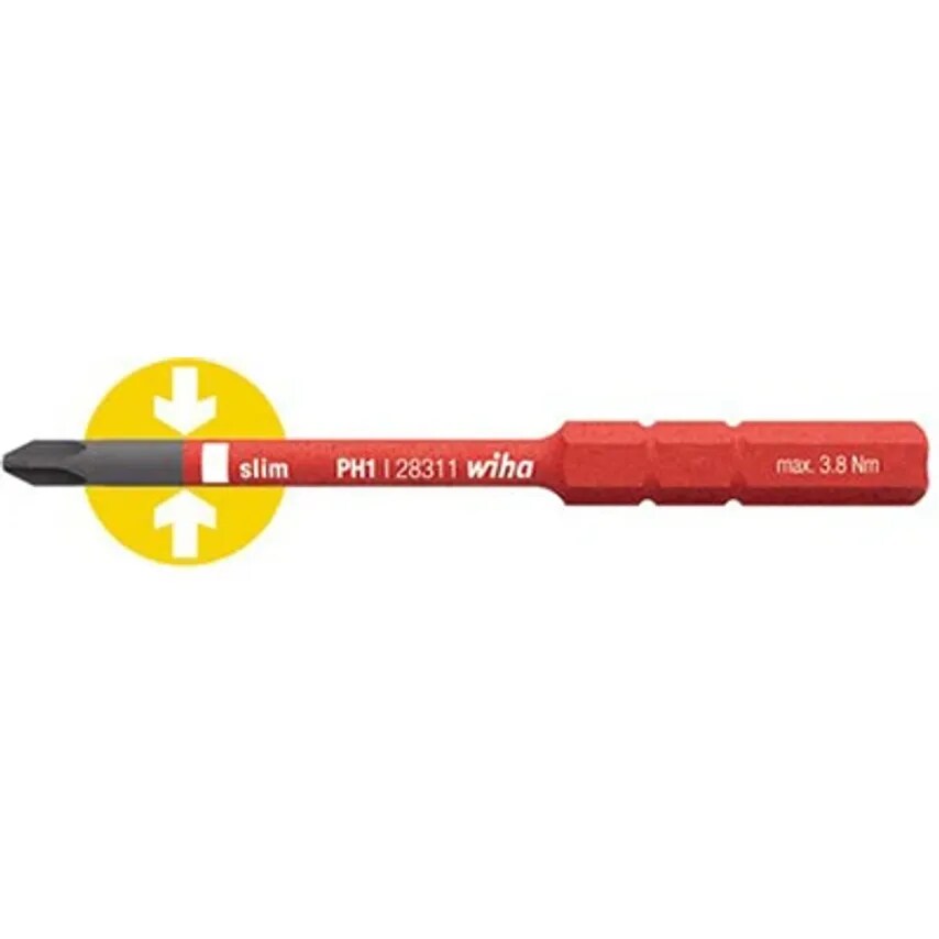Screwdriver Bit VDE Electric Slimbit Phillips PH1 x 75mm Chrome V