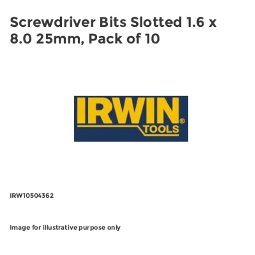 Screwdriver Bits Slotted 1.6 x 8.0 25mm, Pack of 10