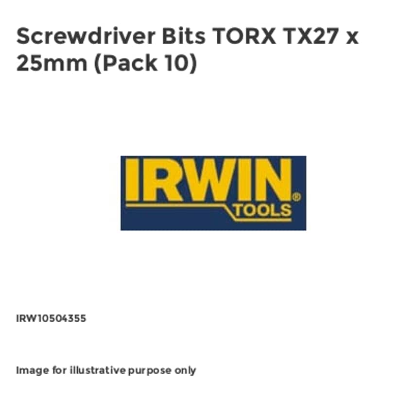 Screwdriver Bits TORX TX27 x 25mm (Pack 10) IRW10504355