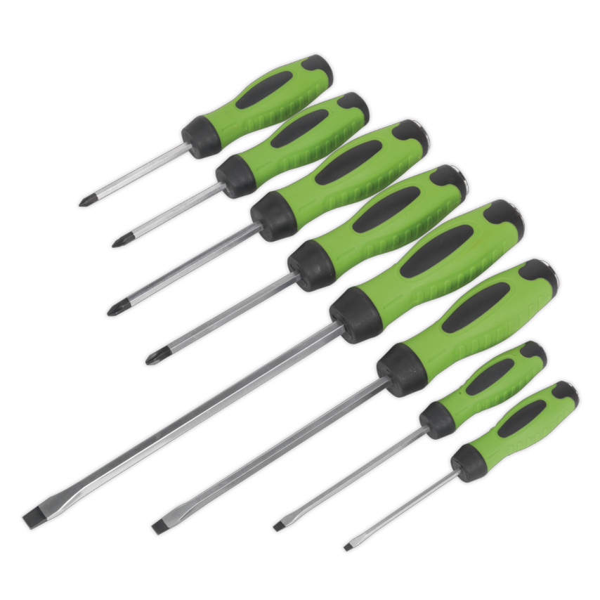 Screwdriver Set8 Piece Hammer-thru Hi-vis Green