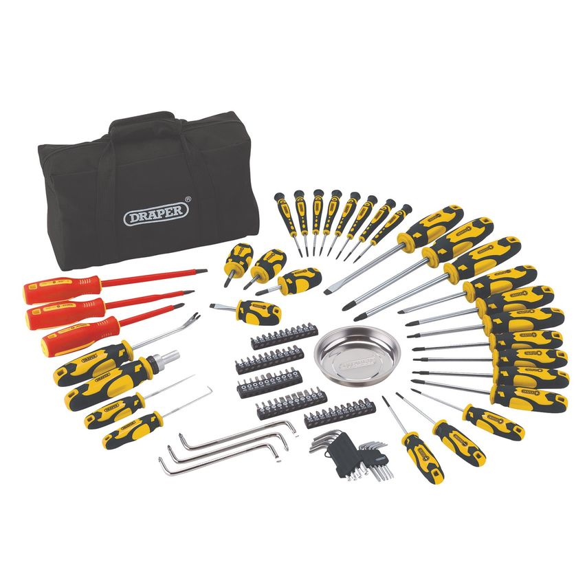 Screwdriver & Bit Set with Soft Storage Bag Yellow (100 pc)