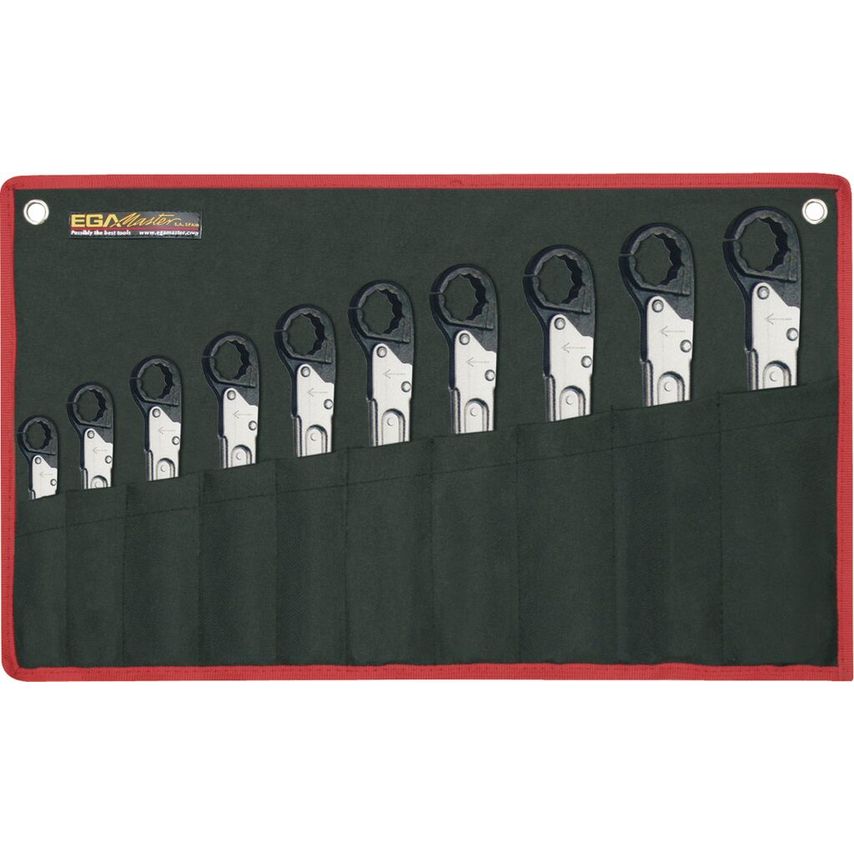 Set of 10 of Ratcheting Ring Wrenches 10-27mm