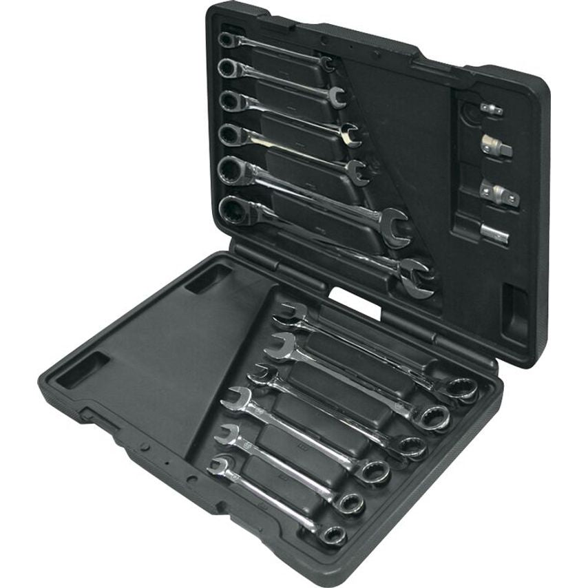 Set of 16 Pieces Reversible Mastergear Combination Ratchet Wrenches 8-19mm Adapter