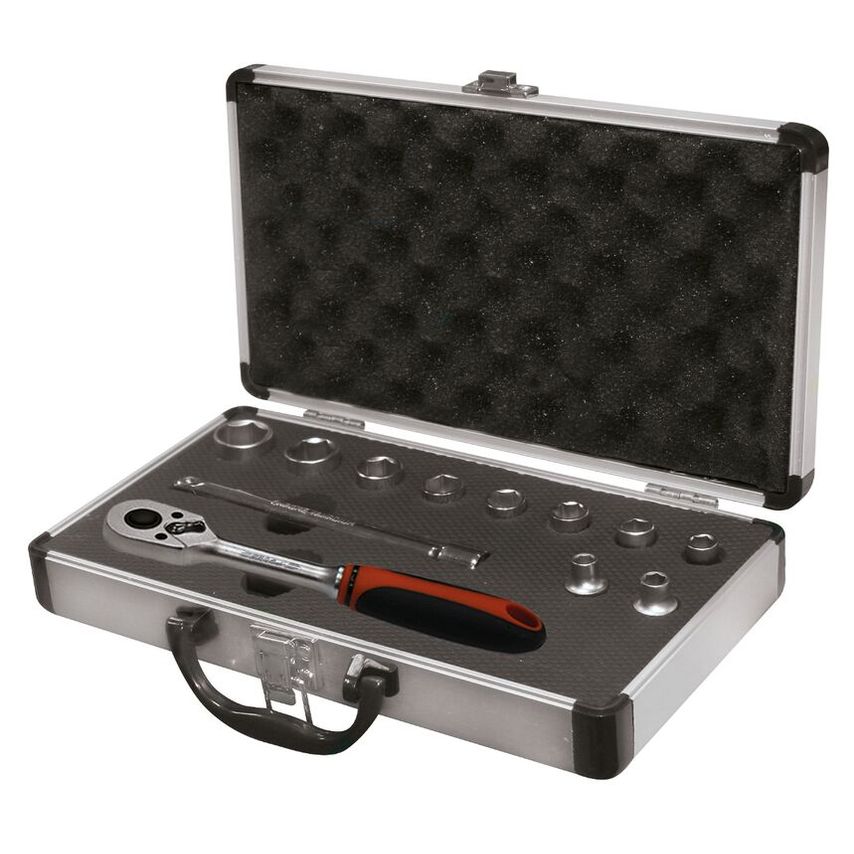 Set of 18 Pieces Socket Wrenches 1/2" and 1/4" (4 - 4, 5mm 6 Edges 5 - 22mm 12 Edges)