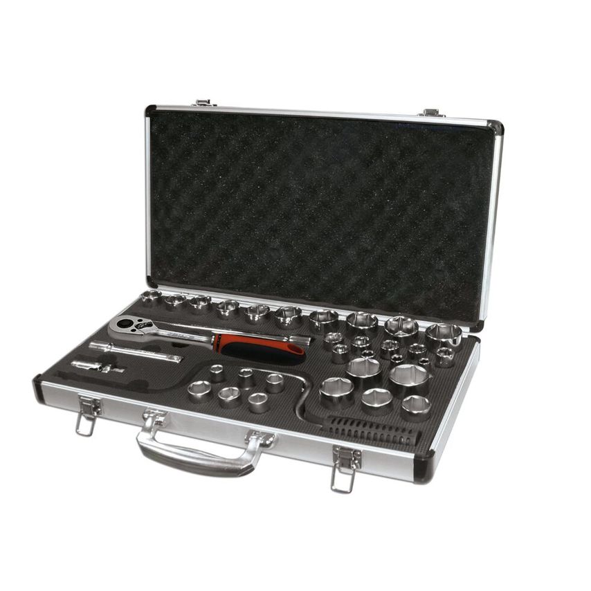 Set of 35 Pieces Socket Wrenches 1/2" (10-32mm Y 5/16" - 1.1/4") 6 Edges