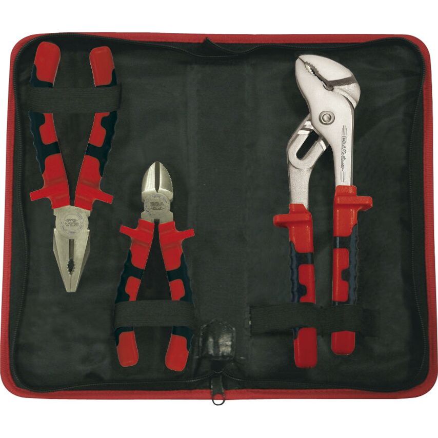Set of 3 Pliers Titacrom Bimat and Groove Joint Plier 10" in Zipper Case