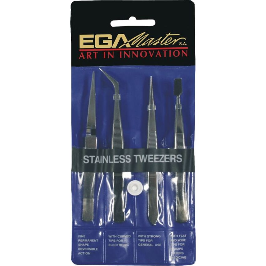 Set of 4 Tweezers Stainless Steel 69529