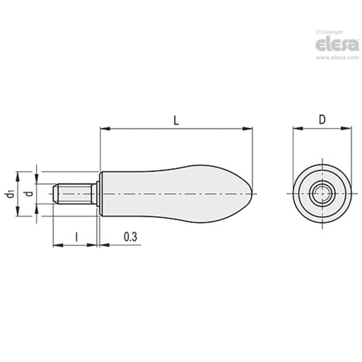 Shaped fixed handle-I.126/75 p-M8x25