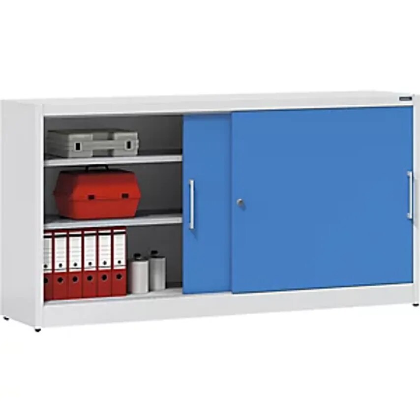 Sliding Door Cupboard - Height 1000mm - With Centre Partition And 2 X 2 Shelves, Width 2000mm, Depth 600mm, Doors In Reseda Green RAL 6011