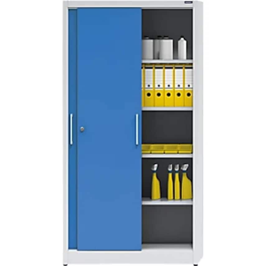 Sliding Door Cupboard - Height 1950mm - With 4 Shelves, Width 1000mm, Depth 420mm, Doors In Light Blue RAL 5012
