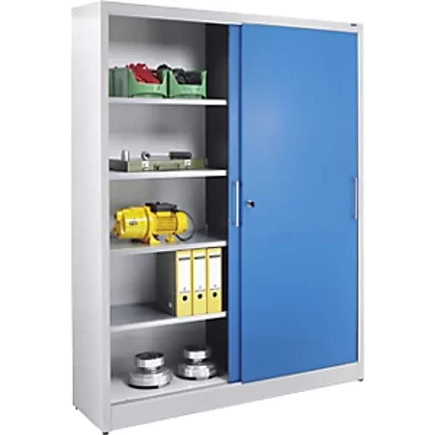 Sliding Door Cupboard - Height 1950mm - With Centre Partition And 2 X 4 Shelves, Width 1500mm, Depth 500mm, Doors In Light Blue RAL 5012