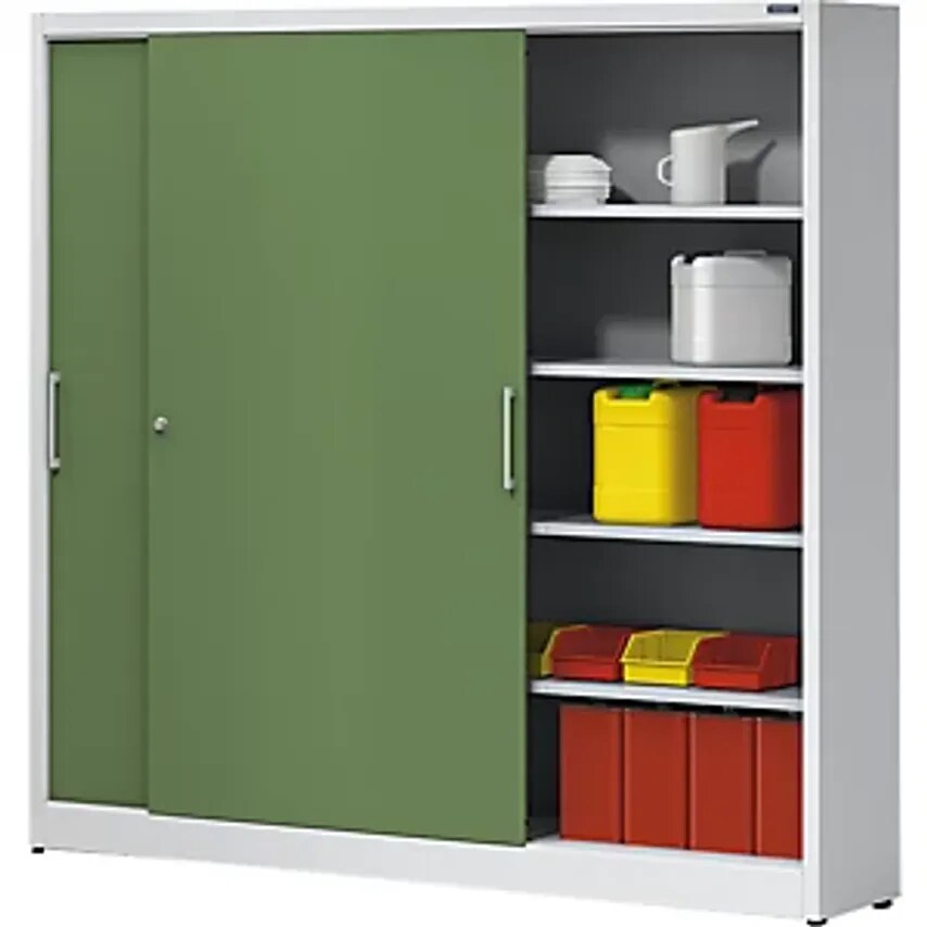 Sliding Door Cupboard - Height 1950mm - With Centre Partition And 2 X 4 Shelves, Width 2000mm, Depth 420mm, Doors In Light Blue RAL 5012