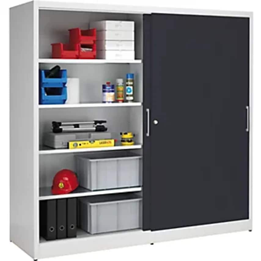 Sliding Door Cupboard - Height 1950mm - With Centre Partition And 2 X 4 Shelves, Width 2000mm, Depth 600mm, Doors Charcoal RAL 7016