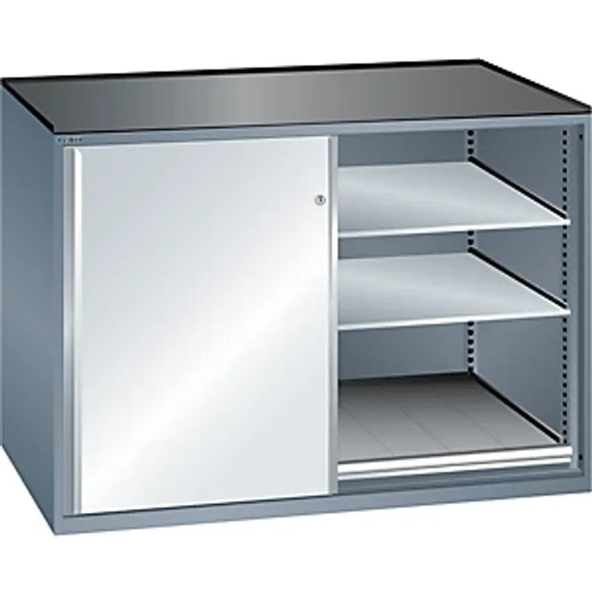 Sliding Door Cupboard - Max. Load Of Pull-Out Shelf 200 Kg - 4 Adjustable Drawers, Grey Metallic/Light Grey