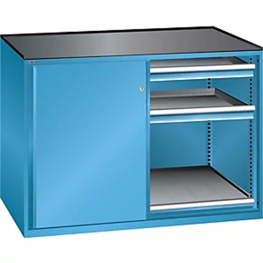 Sliding Door Cupboard - Max. Load Of Pull-Out Shelf 200 Kg - 4 Drawers, Light Blue