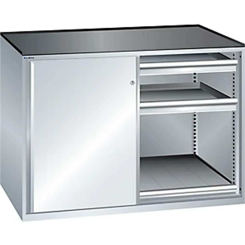 Sliding Door Cupboard - Max. Load Of Pull-Out Shelf 200 Kg - 4 Drawers, Light Grey