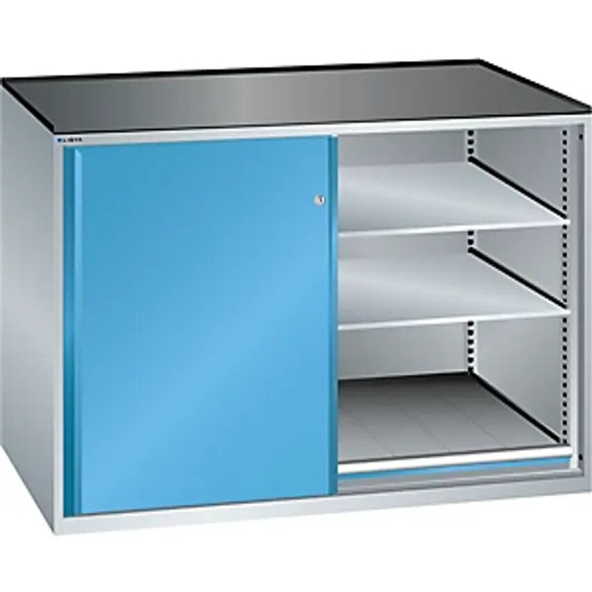 Sliding Door Cupboard - Max. Load Of Pull-Out Shelf 75 Kg - 4 Adjustable Drawers, Light Grey/Light Blue