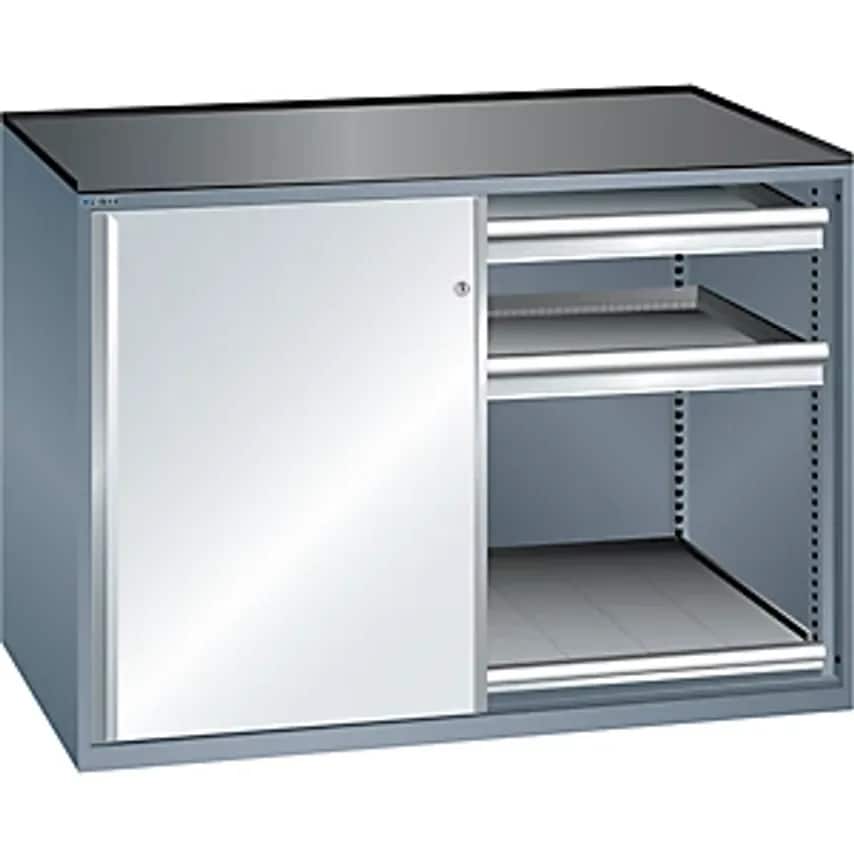 Sliding Door Cupboard - Max. Load Of Pull-Out Shelf 75 Kg - 4 Drawers, Grey Metallic/Light Grey