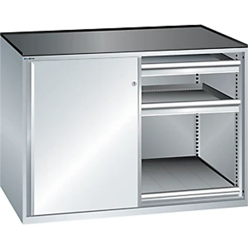 Sliding Door Cupboard - Max. Load Of Pull-Out Shelf 75 Kg - 4 Drawers, Light Grey