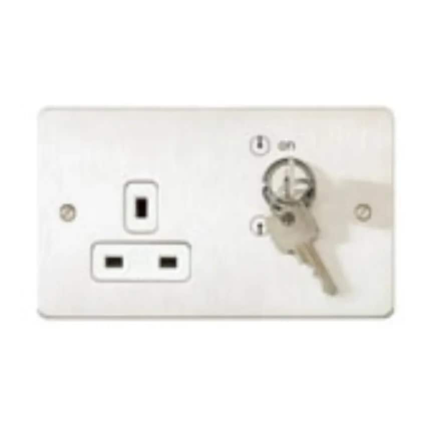 Socket 1 Gang DP Lockable Dual Earth 13A Sat Gold White Inserts