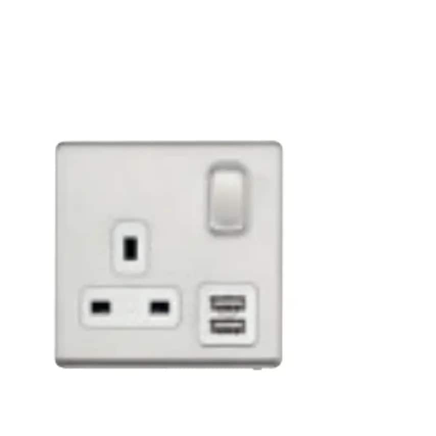 Socket 1 Gang Switched DP 2A 5V Lacquered Brushed Steel 2 Port USB CH - K24354LBSW